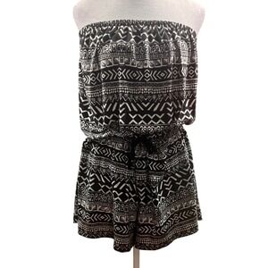 Mossimo Supply Co Womens XXL Black White Tribal Geometric Strapless Romper Boho